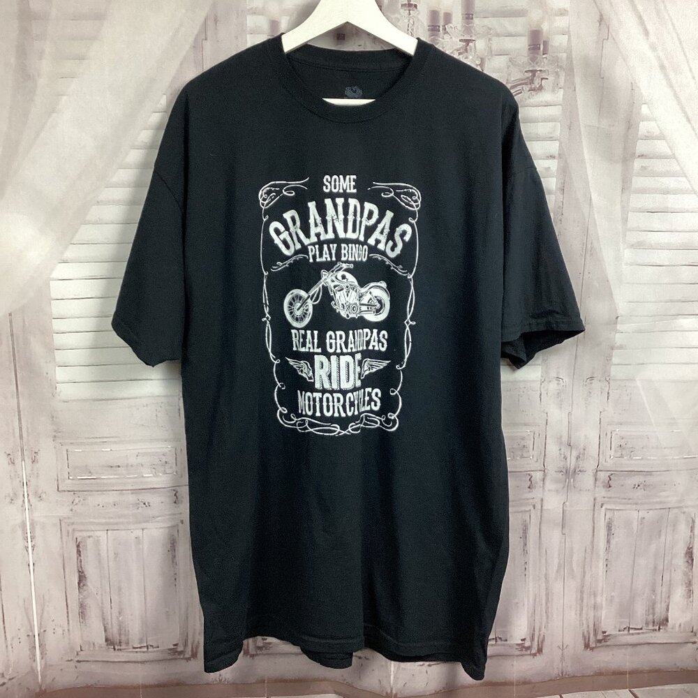 Black Biker Tee Real Grandpas Ride Motorcycles 2XL